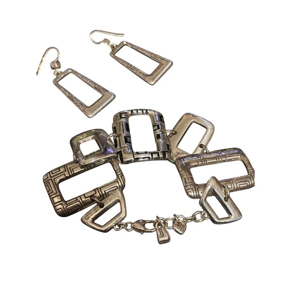 Brighton "Nexux" Silvertone Square Link Bracelet & Earrings Set - Picture 1 of 7